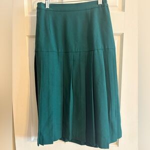 Vintage Hunter Green Wool Pleated Skirt